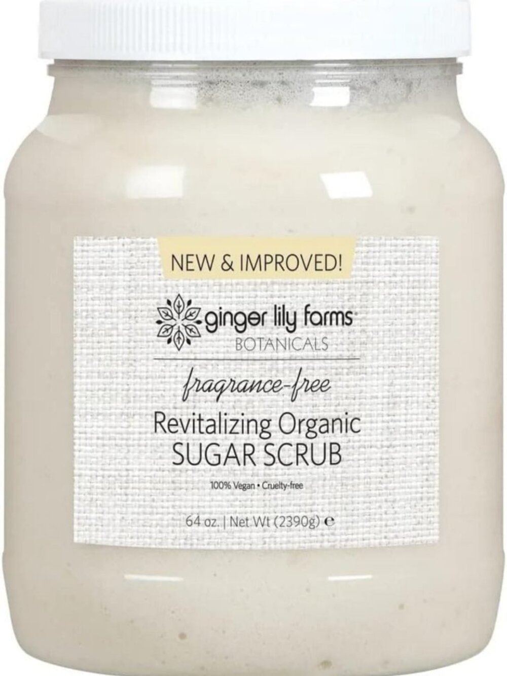 Organic Sugar Scrub 64oz - Exfoliating, Fragrance-Free Body Care, Natural